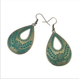 Bohemian embossed bronze patina dangle earrings
